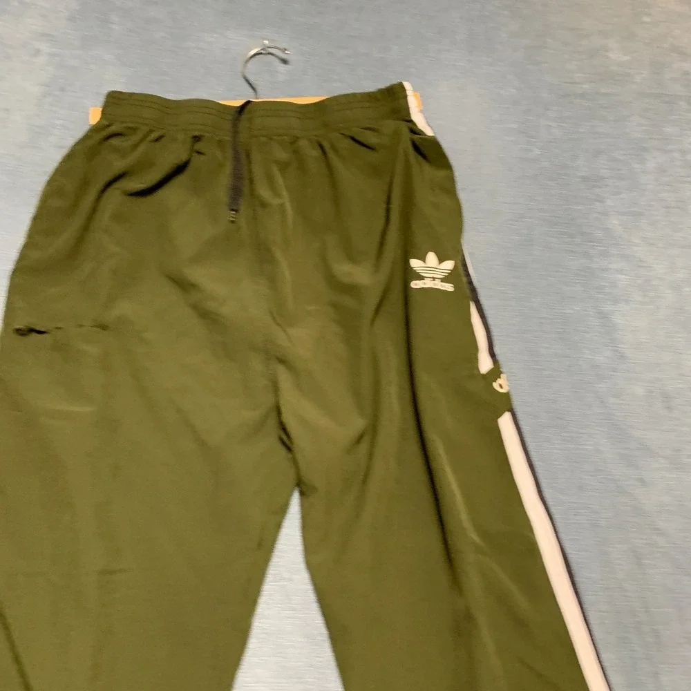 Adidas Track Pants Mens XL Green 3 Stripes Performance Gym Drawstring Waist